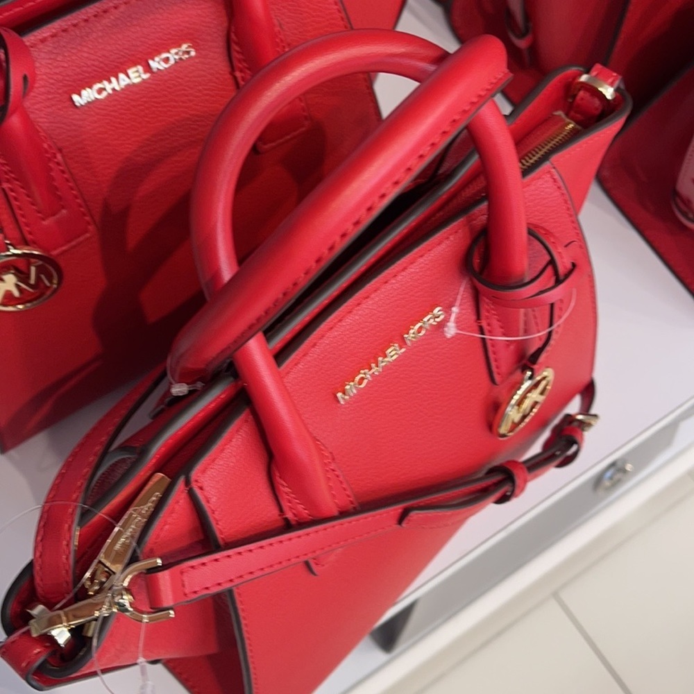 Michael Kors Avril Small Leather Top-Zip Satchel Color Flame - Picture 12 of 16
